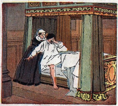 Historia Francji: Wyrzuty sumienia króla Francji Karola IX (1550-1574) za ogłoszenie rozkazu masakry św. Barthelemy. w „Histoire de France uczona przez obraz i bezpośrednią obserwację. Kurs przygotowawczy i pierwszy rok elementów C autorstwa Ferdinand Raffin