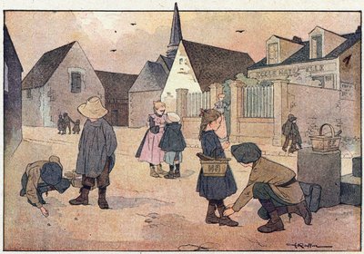 Poza szkołą, w Obrazkowej książeczce z dzieciństwa, ok. 1900 r. (rycina) autorstwa Ferdinand Raffin