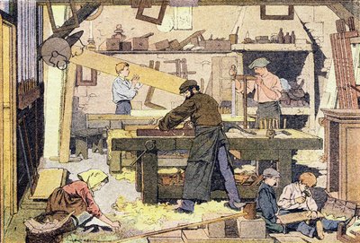 O carpinteiro, em Livro ilustrado da infância, c.1900 (gravura)polonês autorstwa Ferdinand Raffin