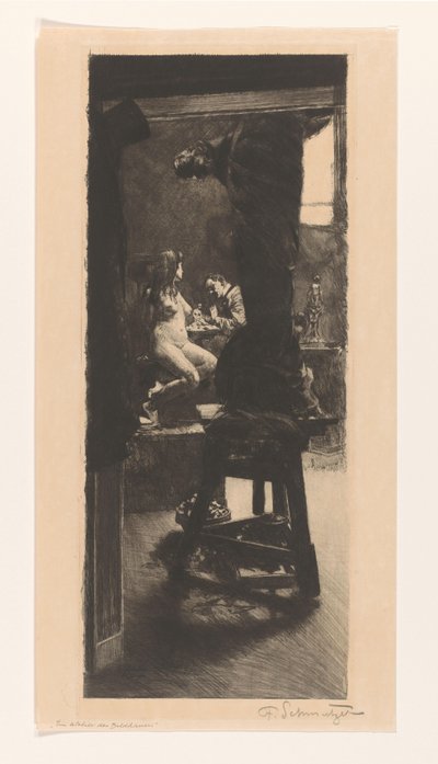 W pracowni rzeźbiarza (oryginalny tytuł na obiekcie) autorstwa Ferdinand Schmutzer (signed by artist)