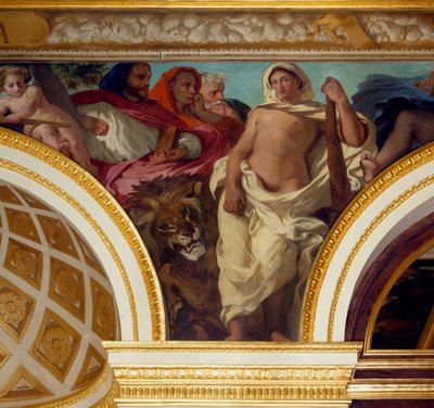 Alegoria Sprawiedliwości Fragment fresku Eugeniusza Delacroix (1798-1863) zdobiącego Salon Królewski. Zgromadzenie Narodowe (Palais Bourbon) 1843 Paryż autorstwa Ferdinand Victor Eugene Delacroix