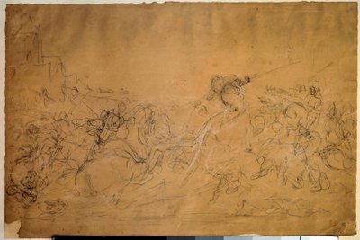 Scena bitewna Rysunek na papierze łososiowym Eugene Delacroix (1798-1863) XIX-wieczne słońce. 0,30 x 0,45 m. Paryż, Luwr autorstwa Ferdinand Victor Eugene Delacroix
