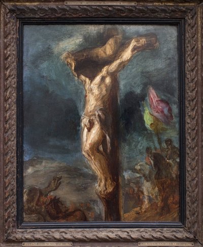 Ukrzyżowanie. Obraz Eugene Delacroix (1798-1863), olej na drewnie autorstwa Ferdinand Victor Eugene Delacroix
