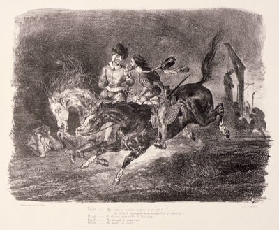 Faust i Mefistofeles galopujący przez noc szabatową, 1828 autorstwa Ferdinand Victor Eugene Delacroix