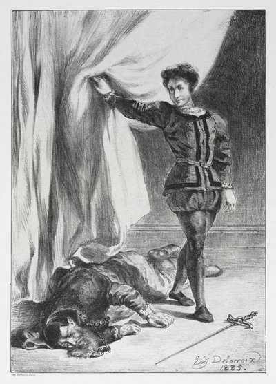Hamlet: Hamlet i zwłoki Poloniusza, 1835. autorstwa Ferdinand Victor Eugene Delacroix