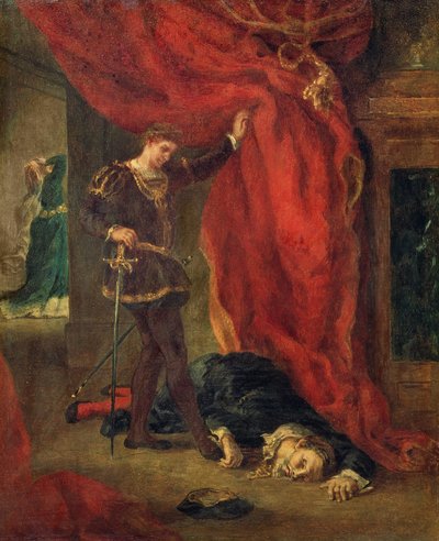 Hamlet przed ciałem Poloniusza autorstwa Ferdinand Victor Eugene Delacroix