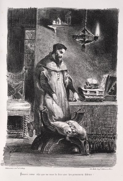 Ilustracje do Fausta: Faust w swojej garderobie, 1828. autorstwa Ferdinand Victor Eugene Delacroix