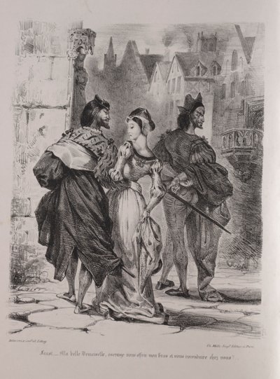 Ilustracje do Fausta: Faust stara się zwabić Marguerite, 1828. autorstwa Ferdinand Victor Eugene Delacroix