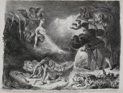 Ilustracje do Fausta: Faustowi pojawia się cień Małgorzaty, 1828 r. autorstwa Ferdinand Victor Eugene Delacroix
