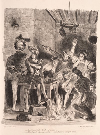 Ilustracje dla Fausta: Mefistofeles w karczmie studenckiej, 1828. autorstwa Ferdinand Victor Eugene Delacroix