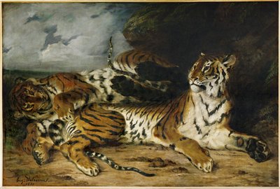 Młody tygrys bawi się z matką ... autorstwa Ferdinand Victor Eugene Delacroix