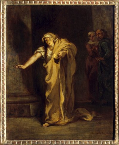 Lady Makbet lunatykująca ilustracja do dzieła o tym samym tytule autorstwa Williama Szekspira (1564-1616). Obraz Eugene Delacroix (1798-1863) 1850 Nd. 0,40 x 0,32 m Fredericton. Galeria sztuki Beaverbrook autorstwa Ferdinand Victor Eugene Delacroix