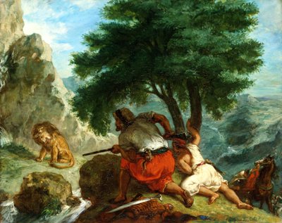 Polowanie na lwy w Maroku, 1854 autorstwa Ferdinand Victor Eugene Delacroix