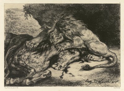 Lew pożerający konia, 1844 autorstwa Ferdinand Victor Eugene Delacroix