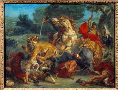 Polowanie na lwa. Obraz Eugene Delacroix (1798-1863) autorstwa Ferdinand Victor Eugene Delacroix