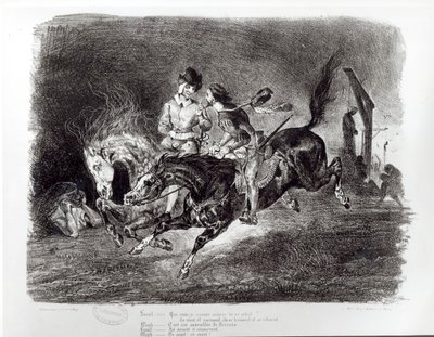 Mefistofelis ir Faustas jojimas naktį, Goethe iliustracija Faustui, 1828 m. autorstwa Ferdinand Victor Eugene Delacroix