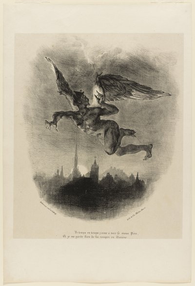 Mefistofeles w powietrzu (frontyspis z Fausta) autorstwa Ferdinand Victor Eugene Delacroix