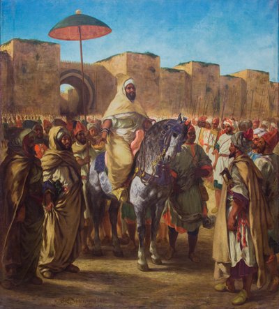 Moulay Abd-er-Rahman, sułtan Maroka, opuszczający swój pałac w Meknes w otoczeniu straży i głównych oficerów, 1845 (olej na płótnie) autorstwa Ferdinand Victor Eugene Delacroix