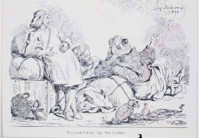 Woźnice mułów z Tetuán, 1833 r. autorstwa Ferdinand Victor Eugene Delacroix