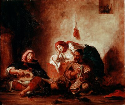 Orientalizm: „”Żydowscy muzycy z Mogador, Maroko”” Obraz Eugene Delacroix (1798-1863) XIX-wieczne słońce. 046x0,55 m Paryż, Musee du Louvre autorstwa Ferdinand Victor Eugene Delacroix