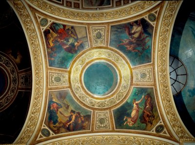 Poezja: Owidiusz wśród barbarzyńców, Aleksander i wiersze Homera, edukacja Achillesa, greckiego poety Hezjody i muzy” Obraz Eugene Delacroix (1798-1863) zdobiący piątą kopułę biblioteki Zgromadzenia Narodowego, ok. 1846 Palais autorstwa Ferdinand Victor Eugene Delacroix