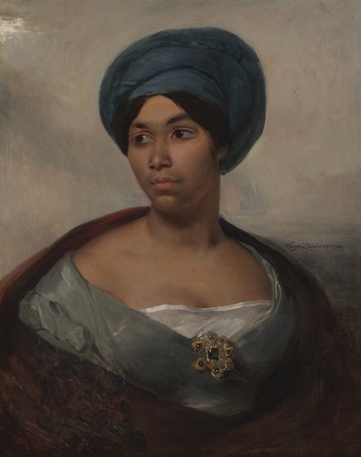 Portret kobiety w niebieskim turbanie, ok. 1827 (olej na płótnie) autorstwa Ferdinand Victor Eugene Delacroix