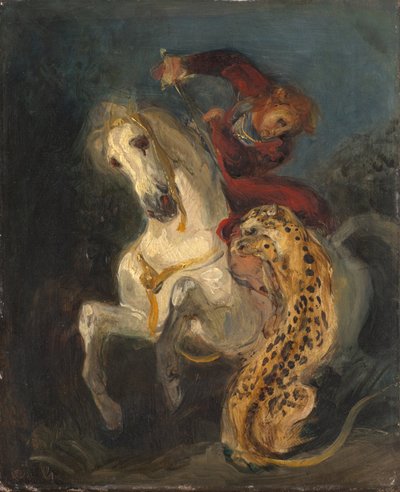 Jeździec zaatakowany przez Jaguara autorstwa Ferdinand Victor Eugene Delacroix