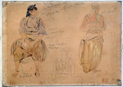 Studia nad kobietami arabskimi Rysowanie kopalni ołowiu z akwarelą, Eugene Delacroix (1798-1863) 1832 Paryż, Luwr autorstwa Ferdinand Victor Eugene Delacroix