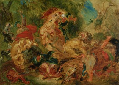 Studium do polowania na lwa, 1854 autorstwa Ferdinand Victor Eugene Delacroix