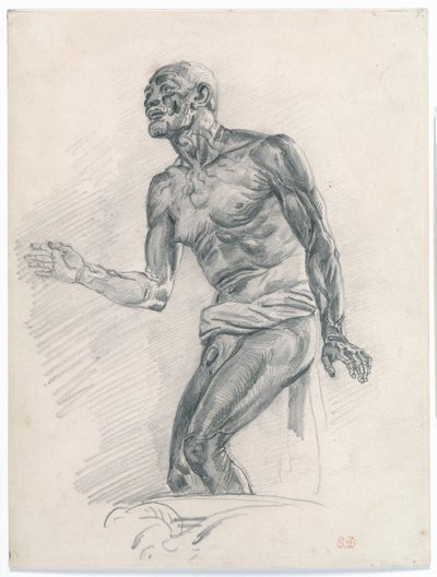Studium aktu męskiego: Studium do „Śmierci Seneki” 1838-40 (grafit na buffowej brystolu) autorstwa Ferdinand Victor Eugene Delacroix