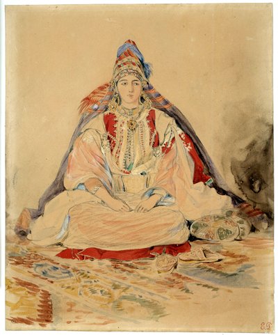 Żydowskie małżeństwo w Tangerze. Rysunek akwarelowy Eugene Delacroix (1798-1863) autorstwa Ferdinand Victor Eugene Delacroix