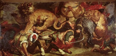 Polowanie na lwa, 1855 autorstwa Ferdinand Victor Eugene Delacroix
