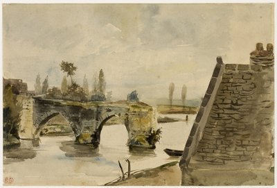 Stary most w Nantes, ok. 1827 (akwarela na kremowym papierze) autorstwa Ferdinand Victor Eugene Delacroix