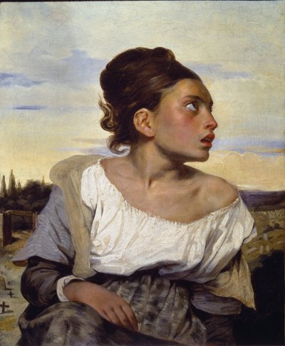 Młoda sierota na cmentarzu - olej na płótnie autorstwa Ferdinand Victor Eugene Delacroix