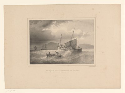 Stranded bryg między wysokimi falami Brick a la cote (tytuł na obiekcie) Studia morskie Ferdinanda Victora Perrota (tytuł serii) autorstwa Ferdinand Victor Perrot