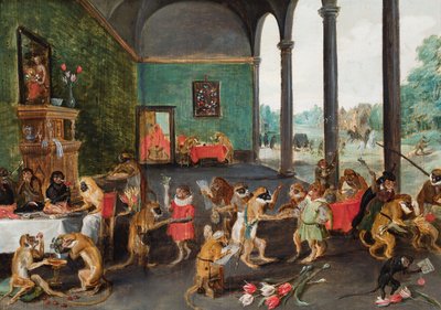 Małpia uczta (olej na panelu) autorstwa Ferdinand van Kessel