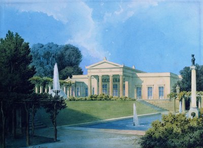 Widok Charlottenhof z ogrodu, 1855 (pióro i atrament i toaleta na papierze) autorstwa Ferdinand von Arnim