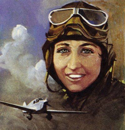 Amy Johnson, która poleciała z Croydon do Capetown (kolorowa litografia) autorstwa Ferdinando Tacconi