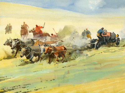 Wyścig samochodowy na dziesięć tysięcy mil (gwasz na papierze) autorstwa Ferdinando Tacconi