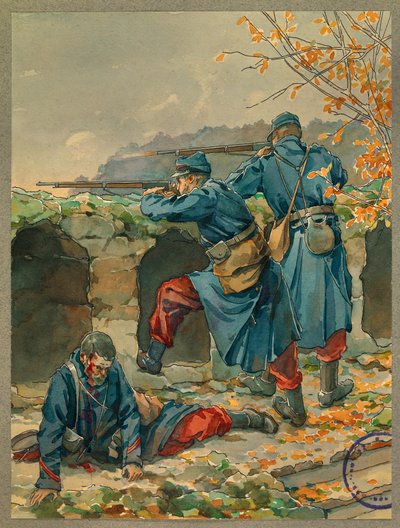 Poranek bitwy pod Vailly, śmierć kapral Marge autorstwa Fernand Barbier