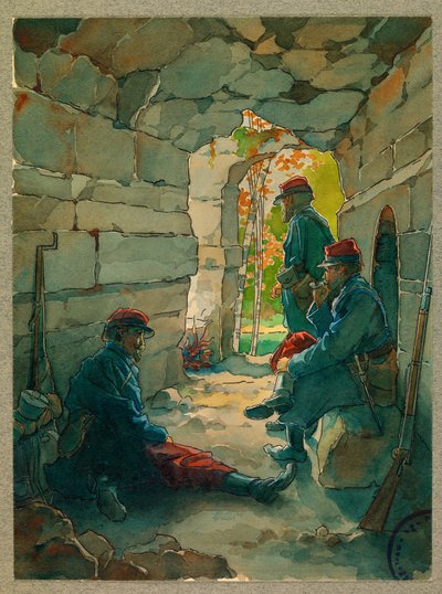 Żołnierze piechoty podczas odpoczynku, route de Vailly autorstwa Fernand Barbier