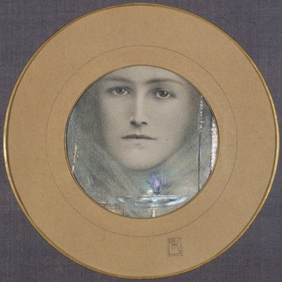 Brązowe oczy i niebieski kwiat autorstwa Fernand Khnopff