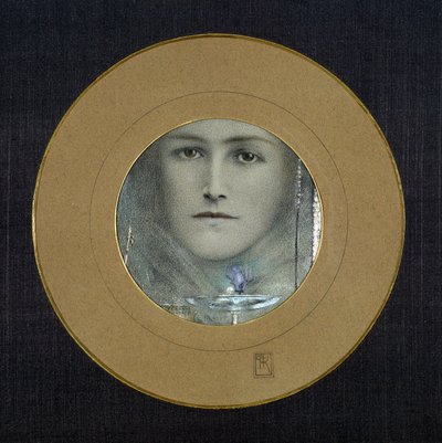Brązowe oczy i niebieski kwiat, ok. 1905 (pastel i gwasz na papierze) autorstwa Fernand Khnopff