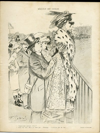 Ilustracja Gottloba (1873-1935) w Le Lire, 21.12.07 - Wyniki wyścigów - Miłość, Moda, Życie bogatych, Hippizm - Kobiety autorstwa Fernand Louis Gottlob