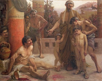 Spartanin wskazuje synom pijanego niewolnika autorstwa Fernand Sabbate