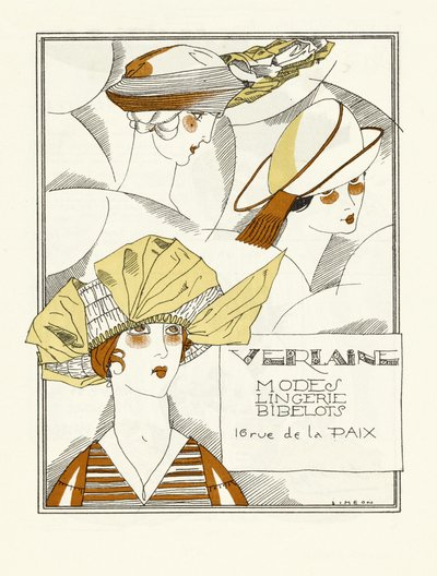 Reklama dla Verlaine, Modes, Lingerie, Bibelots, wyd. 1914 (druk pochoir) autorstwa Fernand Siméon