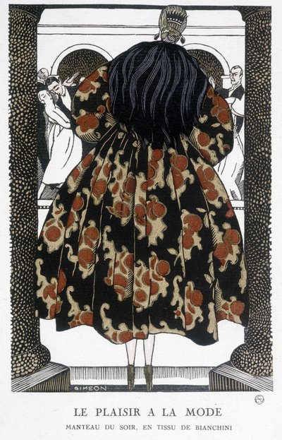 Płaszcz wieczorowy Bianchiniego – ilustracja Fernanda Simeona (1884-1928), w „Gazette du bon ton”” autorstwa Fernand Siméon