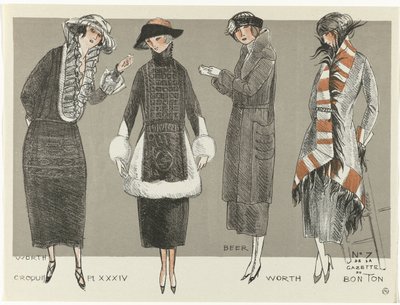 Gazette du Bon Ton, 1920 - nr 7, Croquis Pl XXXIV: Worth / Beer / Worth (tytuł na obiekcie) autorstwa Fernand Siméon