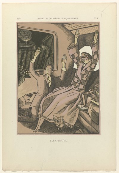Dzisiejsze mody i maniery, 1922, pl. 10: Atak autorstwa Fernand Siméon