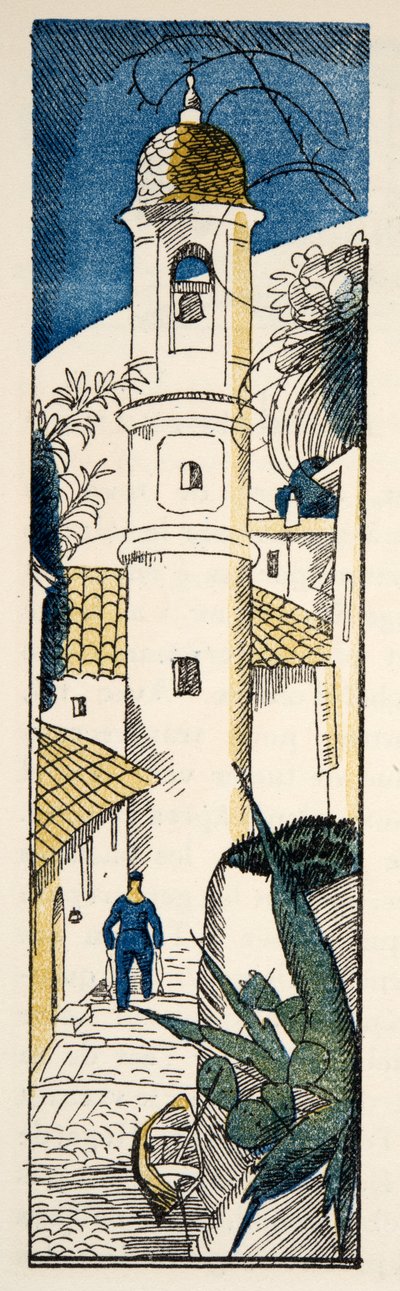 Ulica w Antibes z Gazette de Bon Ton, wyd. 1920 (druk szablonowy) autorstwa Fernand Siméon